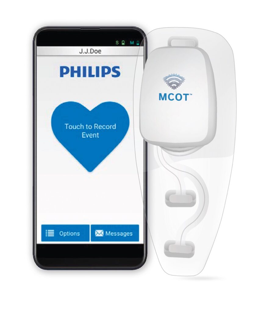 a mct patch cardiac monitor with a smartphone